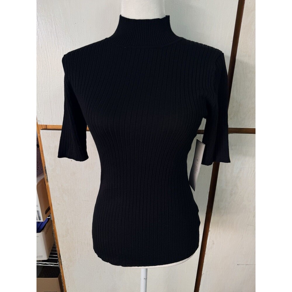 Madison Grey Women’s Ribbed Mock Neck 3/4 Sleeve Top Black NWT Size S - Picture 8 of 16